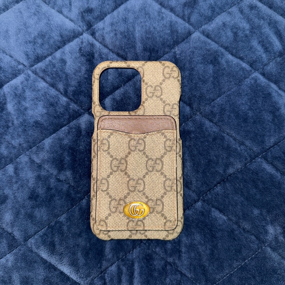 Gucci Brown Ophidia GG Case with snap on Card Holder for iPhone 13 Pro